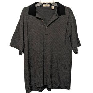 Peter Millar Polo Shirt Men's Large Black White Striped Short Sleeve Golf Cotton